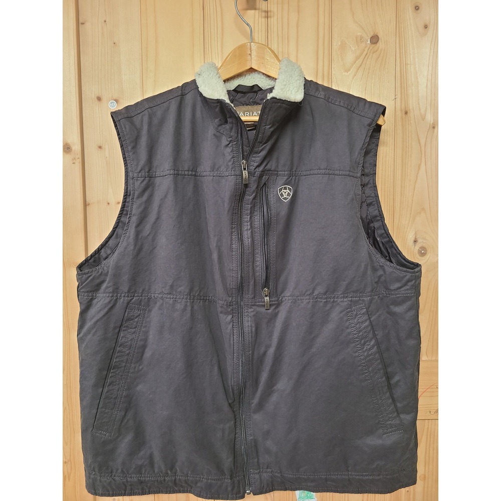 Ariat Canvas Vest Mens XL Black Sherpa Lined Quilted Insulated Workwear Zip Up